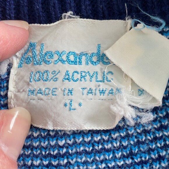 VINTAGE 70s Alexanders Blue White Plaid Half Zip Pullover Sweater - Picture 8 of 10